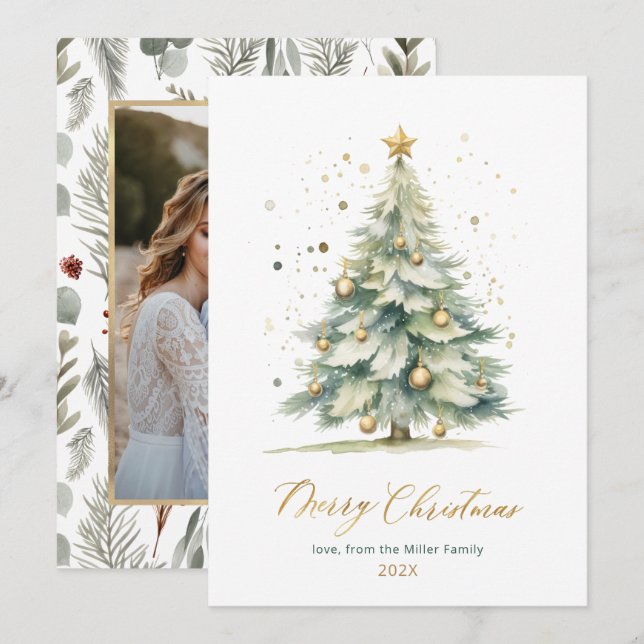 Arbre de Noël moderne Une photo Cartes de Noël (Devant / Derrière)