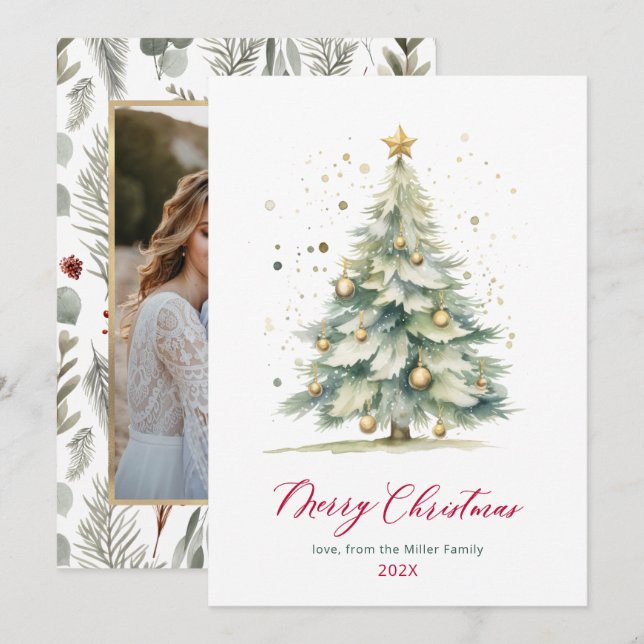 Arbre de Noël moderne Une photo Cartes de Noël (Devant / Derrière)