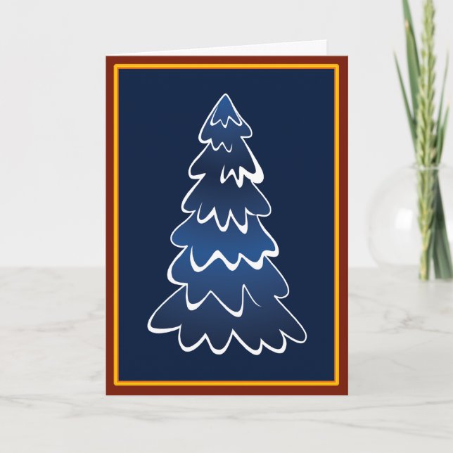 Arbre de Noël neigeux en bleu Carte de Noël (Devant)