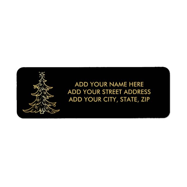 Arbre de Noël noir et or Étiquettes de adresse (Devant)