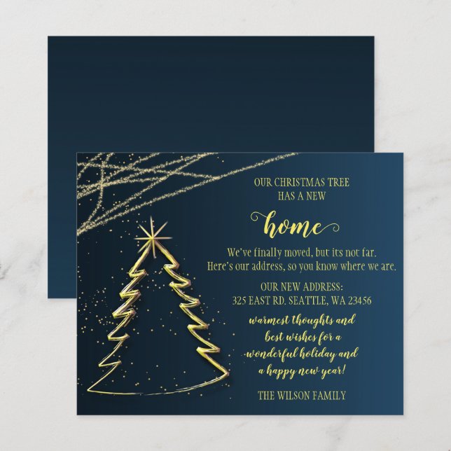 Arbre de Noël Or Budget Nous avons Déménagé Carte (Devant / Derrière)