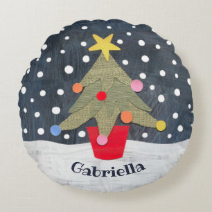 Arbre de Noël personnalisé Coussin rond oreiller à