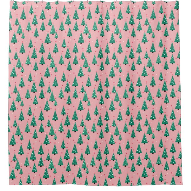 Arbre de Noël rose et vert rideau de douche (Devant)