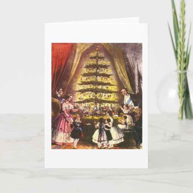 Arbre de Noël victorien et carte de Noël familiale (Devant)