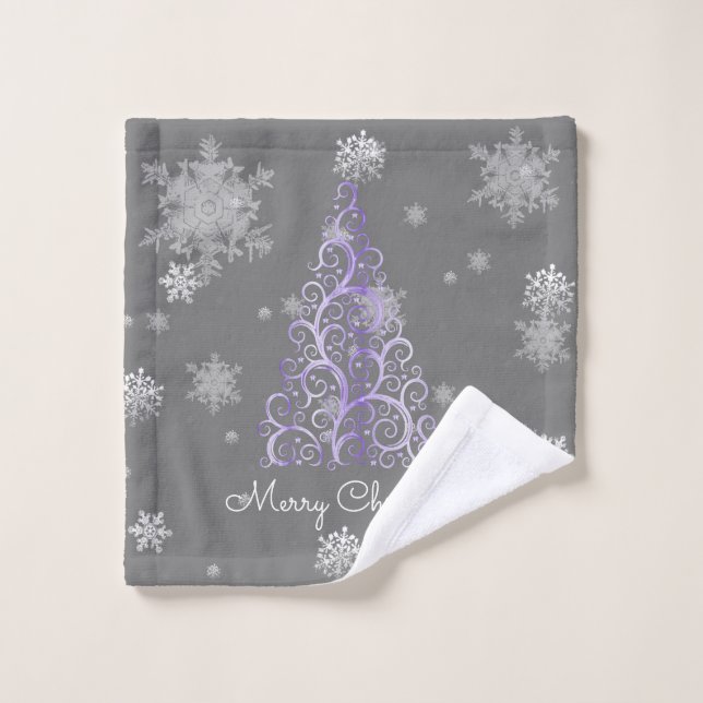 Arbre de Noël violet et Snowflakes Serviette (Gant de toilette)