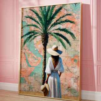 Arbre de palmier côtier Art mural de voyage | Médi