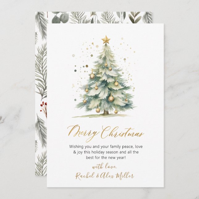 Arbre de script botanique - Cartes de Noël non pho (Devant / Derrière)