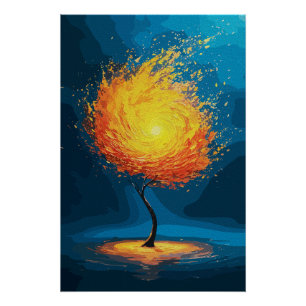 Arbre de Vie Ardente Art Mural de Nature Abstrai