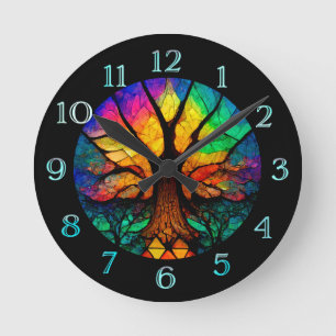 Arbre de vie avec horloge arc-en-ciel ronde