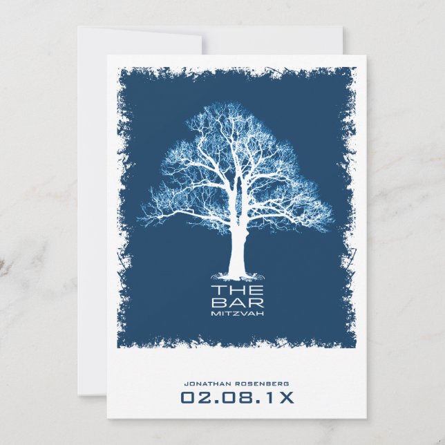 Arbre de vie Bar Mitzvah Invitation Navy Blue (Devant)