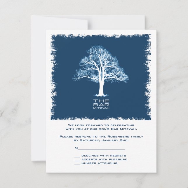 Arbre de vie Barre Mitzvah RSVP Reply Card Marine (Devant)