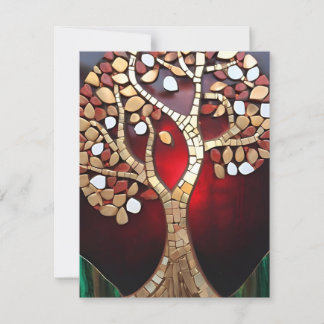 Arbre de vie Rouge Or Éclat Plat Carte de vacances