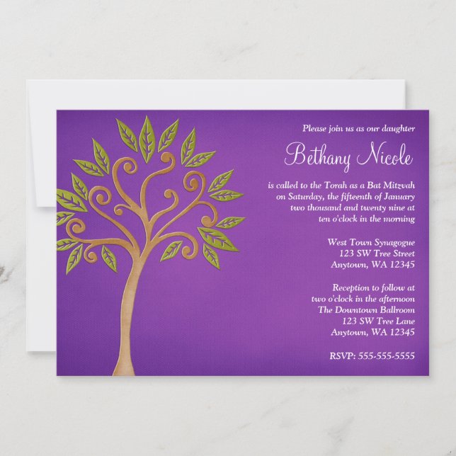 Arbre de vie tourbillonne Purple Invitations Bat m (Devant)