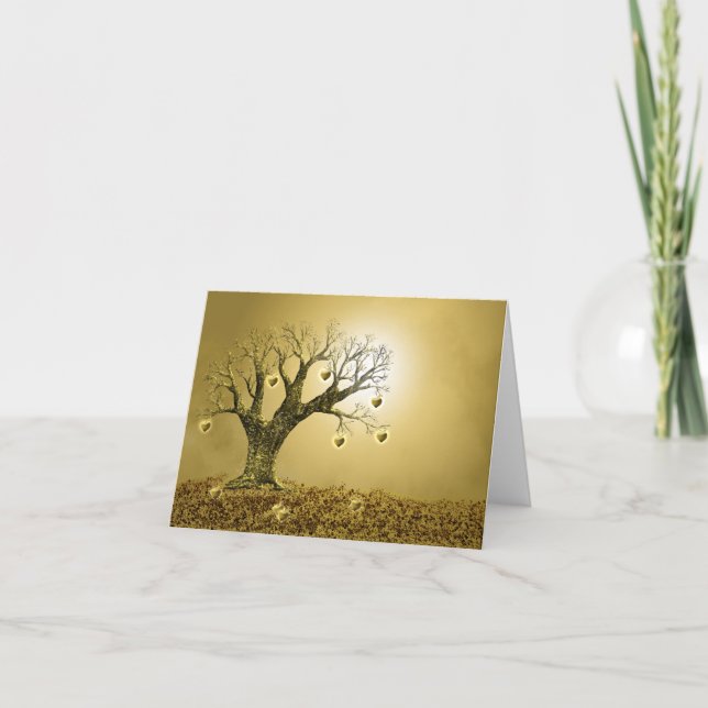 Arbre d'or de coeurs - carte de voeux (Devant)