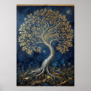 Arbre d'Or de la Vie Affiche Céleste Mystique Bl