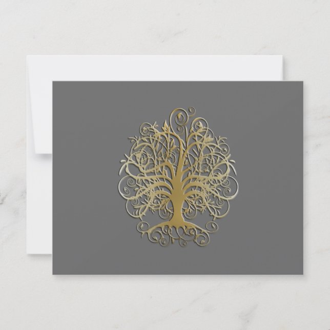 Arbre doré sur la carte de réception de mariage gr (Devant)