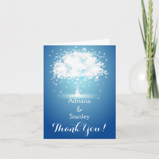 Arbre et lumières scintillantes Merci mariage bleu (Devant)