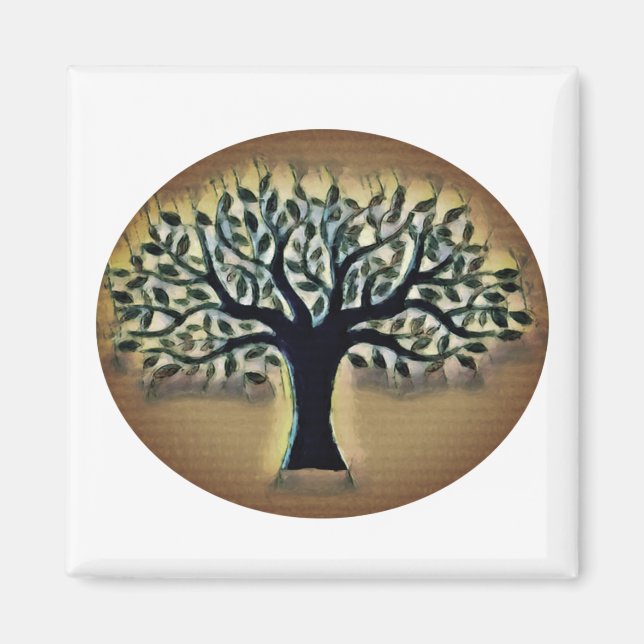 Arbre face jaune paysage aquarelle aimant (Devant)