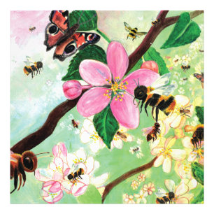 Arbre florissant avec abeilles Bois Photo Imprimer