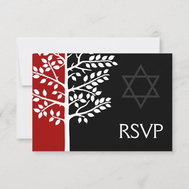 Arbre noir rouge de la vie Barre Mitzvah RSVP (Devant)