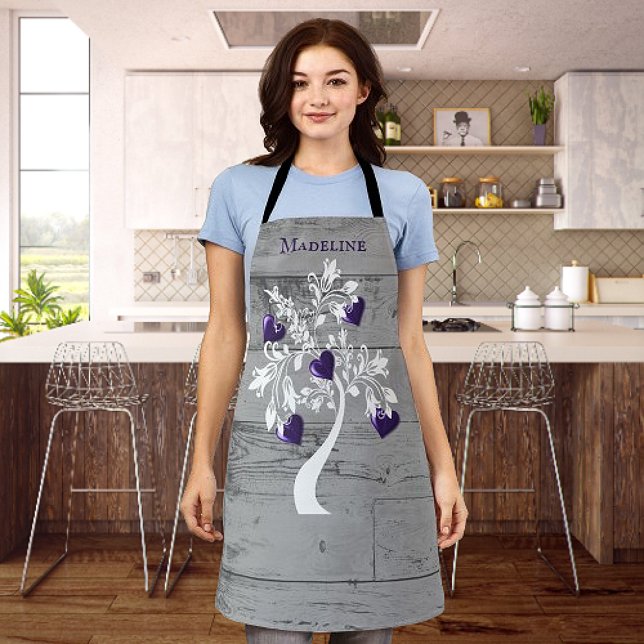 Arbre pourpre des coeurs Tablier personnalisé (Purple Tree of Hearts Personalized Apron)