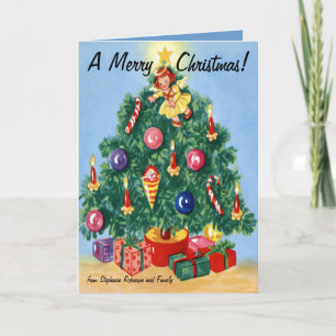 Arbre rétro coloré Cartes de Noël personnalisées