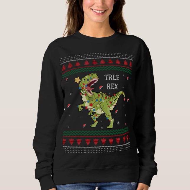 Arbre Rex Trex Dinosaur Léger laide de Noël Sweat (Devant)