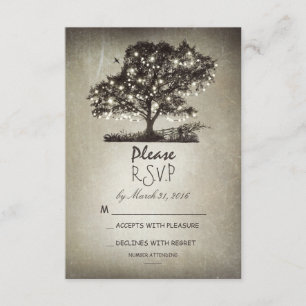 Arbre rustique et lumières à cordes mariage cartes