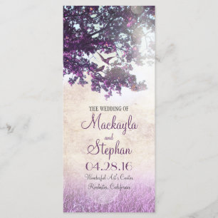 Arbre rustique et programmes pourpres de mariage