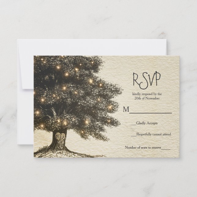Arbre rustique vintage & Lumières Mariage RSVP (Devant)