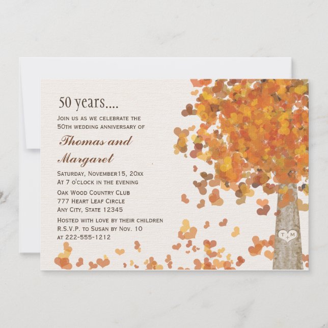 Arbre sculpté Automne 50e anniversaire Invitation  (Devant)