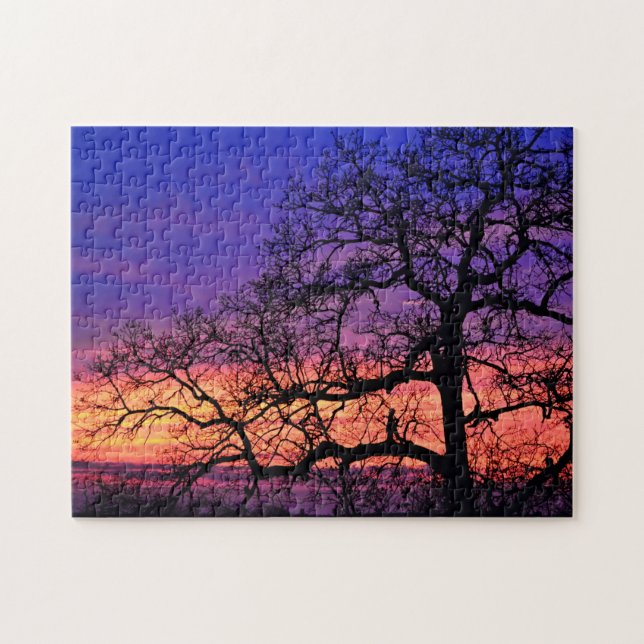 Arbre silhouette et Puzzle de soleil brillant (Horizontal)