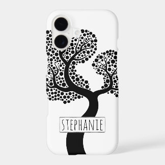 Arbre stylisé noir et blanc et nom