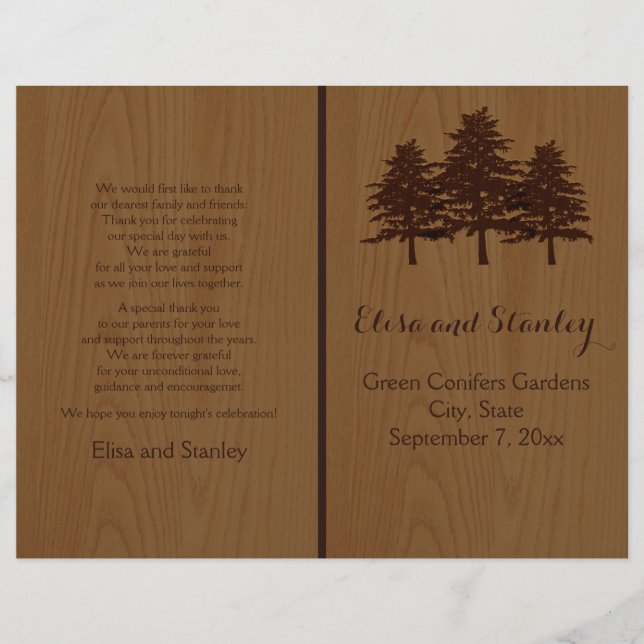 Arbre sur bois brun programme de mariage pour les  (Devant)