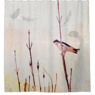 Arbre Swallow Bird et plumes Douche rideau