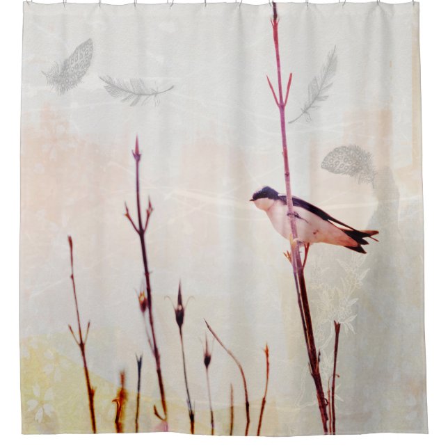 Arbre Swallow Bird et plumes Douche rideau (Devant)