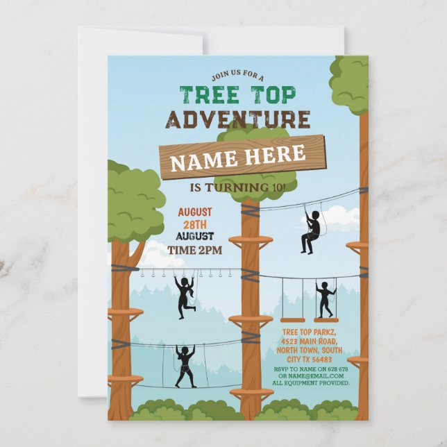 Arbre Top Birthday Adventure Park Invitation extér (Devant)