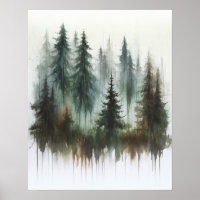 Arbres à l'aquarelle Art mural rustique de la natu