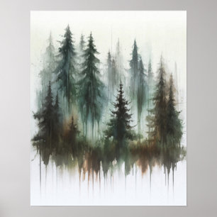 Arbres à l'aquarelle Art mural rustique de la natu