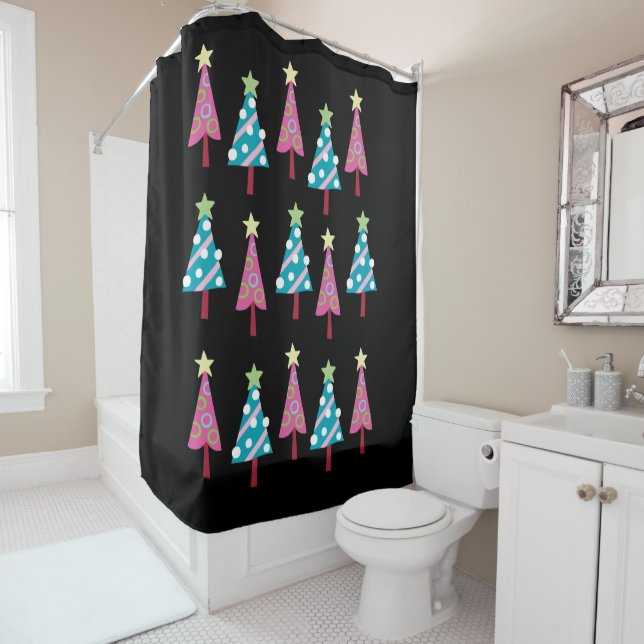 Arbres de Noël Douche rideau rose et bleu (En situation)