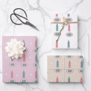 Arbres de Noël Flocons de Neige Rose Vert Papier d