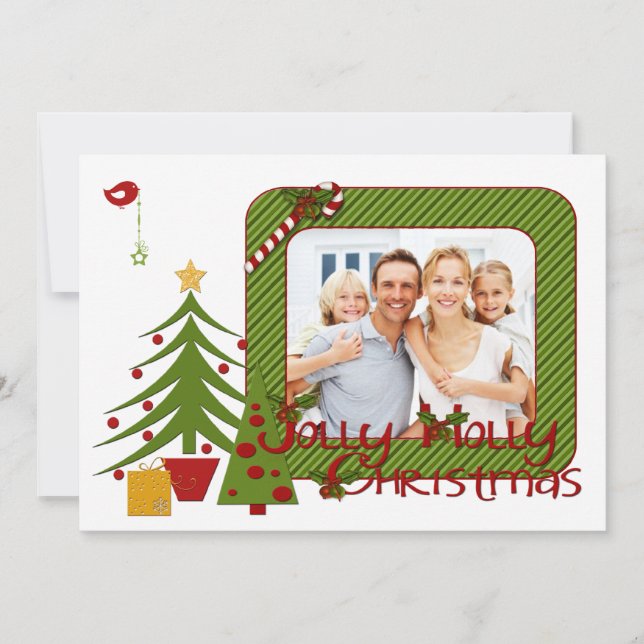 Arbres de Noël, Oiseau, Carte photo de rayures (Devant)