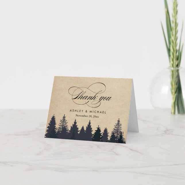 Arbres de pin d'hiver Forêt Script Kraft Merci (Devant)