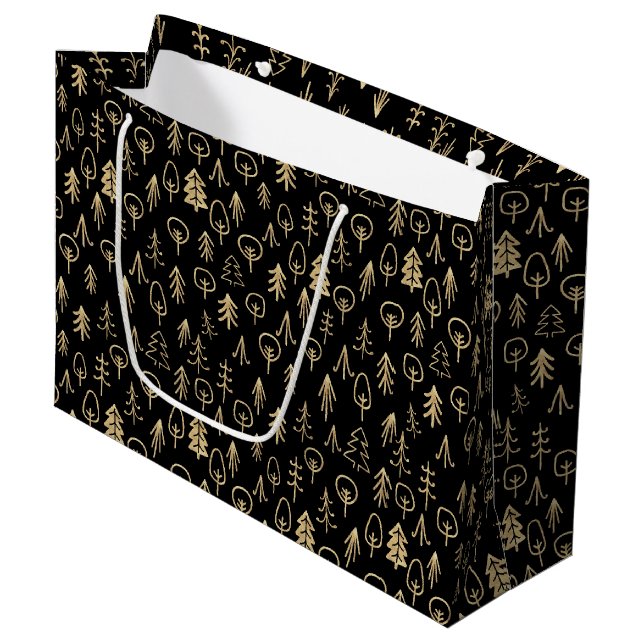 Arbres d'hiver Black Gold Patterned Grand sac cade (Devant Angle)
