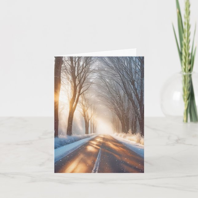 Arbres d'hiver et route dans les flocons de neige (Devant)