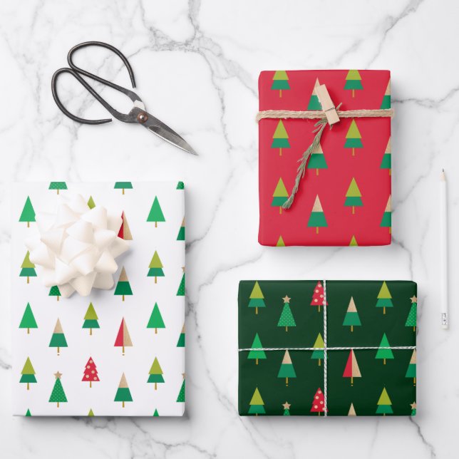 Arbres joyeux Noël Papier cadeau d'enveloppement (Recto)