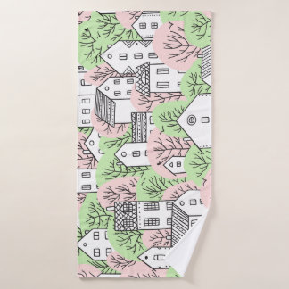 Arbres, maisons, paysage de la ville de printemps