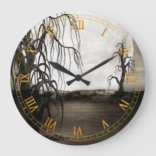 Arbres morts avec Pleine lune Horloge murale