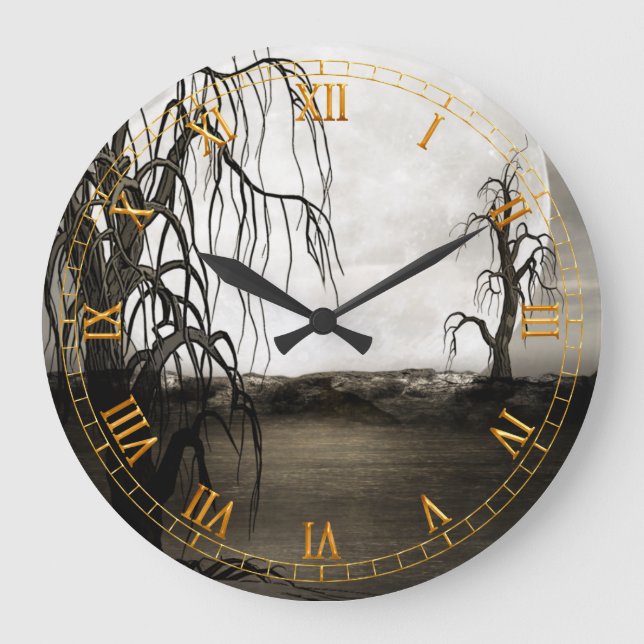 Arbres morts avec Pleine lune Horloge murale (Recto)