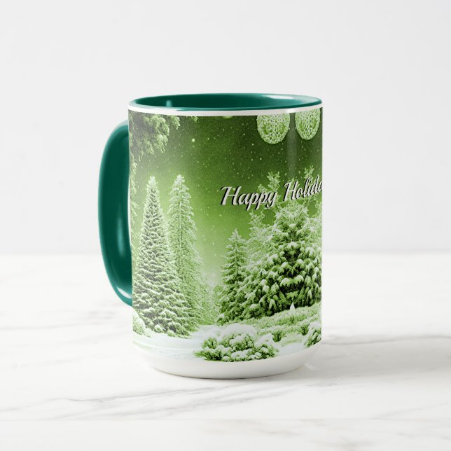 Arbres verts Boules de Noël Mug de vacances (Devant gauche)